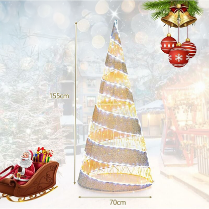 COSTWAY 155cm Pre-Lit Conical Christmas Tree